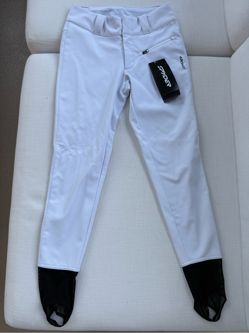 Spyder Women’s White Performance Riding Leggings with Black Stirrups